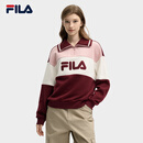 FILA 斐乐官方女子翻领套头卫衣2025春新款时尚宽松复古拼接针织长袖 仙粉黛酒红-WI M （165/84A/M）