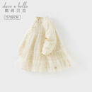 戴维贝拉（DAVE＆BELLA）女童国风连衣裙春装新款儿童网纱裙洋气女宝宝童裙小童裙子 黄色【现货】 120 cm（建议身高110-120cm）