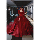 小憨鹿红色婚纱新娘主纱法式礼服2025新款感大拖尾小个子风长袖 红色拖尾婚纱 S