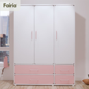Fairia儿童家具衣柜双门衣柜抽屉纯白三门卧室两门全实木小孩收纳柜家用 三门衣柜抽屉
