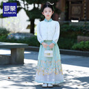 罗蒙汉服女童马面裙中国风儿童古风套装女孩唐装演出服 绿色套装160