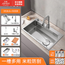 九牧（JOMOO）官方旗舰水槽大单槽家用加厚SUS304不锈钢厨房洗菜盆碗池台上中下 枪灰色-68X45-加厚4.0米粒【B套餐】