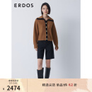 ERDOS 撞色摩登时尚减龄浮雕包铜金属扣双畦女开衫羊绒衫 焦糖 170/92A/XL