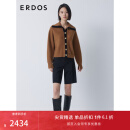 ERDOS 冬季撞色摩登时尚减龄浮雕包铜金属扣双畦女开衫羊绒衫 焦糖 165/88A/L