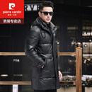 皮尔卡丹（pierre cardin）2024新款头层小牛皮真皮羽绒服男中长款白鹅绒皮衣连帽保暖厚外套 头层小牛皮白鹅绒服黑色 L 170 建议115斤内