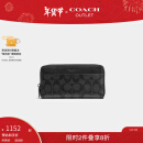 蔻驰（COACH）【新年礼物】奥莱男士经典老花帆布风琴褶钱包长款黑色质感高级感 碳灰色/黑色