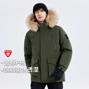 拓路者雪熊P棉棉服男士中长款大毛领连帽秋冬季新款保暖男外套棉衣加厚 军绿色 2XL