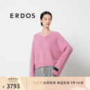 ERDOS 24冬季新品时尚减龄V领马鞍肩休闲宽松甜美女套衫羊绒衫 芭比粉 165/84A/M