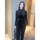 oein金丝绒西装套装女金丝绒西服高端秋季套装2025新款感女士 黑色 黑色 XS 80至90斤均码