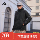 adidas拒水防泼休闲简约舒适连帽夹克外套男女冬季阿迪达斯轻运动 黑色 L