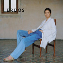 ERDOS【刘雯同款】25春夏新品V领翻花廓形慵懒开衫镂空针织女羊绒衫 白 M 165/84A