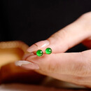 蔻小姐天然A货高冰种辣阳绿翡翠葫芦耳钉满绿蛋面18k金耳钉女耳饰礼物 5mm【一对】