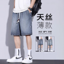仓石一树 KAZUKI KURAISHI仓石一树天丝牛仔短裤男夏季薄款2025潮牌直筒宽松冰丝五分裤子潮 复古蓝 XL 125-140