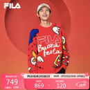 FILA 叕运蛇|斐乐情侣款男女编织衫2025春季新年款时尚涂鸦大LOGO毛衣