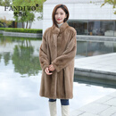 梵蒂沃（FANDIWO）天鹅绒貂皮大衣女整貂中长款进口水貂皮草外套裘皮立领新款女装 帕斯条本色 M