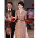 小憨鹿香槟色喜婆婆礼服春夏亮片晚女感高贵年轻婚礼主持人喜妈妈婚宴装 LF24052 粉香槟亮片 2XL