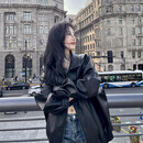 GARNUO黑色皮衣外套女高级感小个子2025新款春秋冬美式复古机车服皮夹克 黑色 M 【106-125斤】