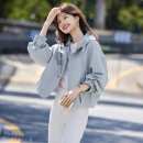 尚静连帽短款风衣外套女2025春新款小个子宽松休闲百搭上衣 蓝色 M 