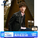 Navigare意大利小帆船男士真皮皮衣翻领羊皮夹克外套1336703515 黑 L/50 