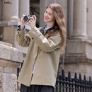 百图betu女装2025秋季新款风衣巴恩风莱赛尔拼色设计外套女2508T94 卡其色 S