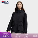 FILA 斐乐官方女装梭织外套2025春新款时尚简约休闲宽松连帽风衣 正黑色-BK M 165/84A/M