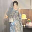 洛德顿 RUODEDUN孕妇装新款连衣裙时尚开衫碎花吊带裙两件套洋气时髦孕妇装 蓝色套装 M