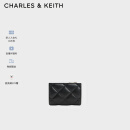 CHARLES&KEITH柔软菱格多卡位短款钱包女生日礼物CK6-50770524-2 Black黑色 XXS