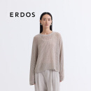 ERDOS 25夏季麻绒混纺圆领翻花长袖镂空上衣女针织衫 浅驼 M 165/84A