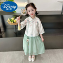 迪士尼汉服洋气女童夏装2025新款甜美可爱新中式国潮套装女宝宝装半身裙 绿色 110