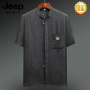 JEEP SPIRIT香云纱龟裂纹唐装男士爸爸短袖中国风绸套装茶服新中式夏装时尚潮 黑色【上衣】 M 170 【建议100-120斤】