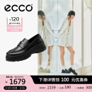 爱步（ECCO）厚底乐福鞋女倪妮同款英伦风一脚蹬厚底增高牛皮女鞋 踪迹220723 黑色22072301001 38
