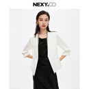奈蔻6A有机桑蚕丝/NEXY.CO奈蔻商场同款2025年夏季新款珠链纯色西装女 白色 M