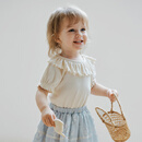 OAK FAMILY夏季新品t恤童装婴儿衣服莫代尔棉短袖上衣娃娃领女宝宝T恤 米白 90 cm