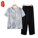 奉孝妈妈夏季短袖套装2025新款时尚衬衫中老年女装上衣老太太衣服