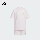 adidas休闲短袖套装男女大童儿童新款阿迪达斯官方轻运动   粉色/黑色   128