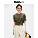 奈蔻6A有机桑蚕丝/NEXY.CO奈蔻商场同款2025年夏季新款刺绣T恤小衫女 灰青黄色 2XL
