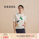 ERDOS 宽松定位刺绣精致优雅百搭上衣圆领短袖女套衫羊绒衫 白 165/84A/M