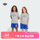 adidas经典运动短袖套装男女小童儿童夏季新款阿迪达斯官方三叶草   中麻灰/亮蓝   116