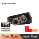 菲拉格慕（Ferragamo）腰带男士商务双面板扣皮带牛皮 3.5CM宽 七夕礼物送男友礼盒装 黑棕荔枝纹/枪色扣679710-689134