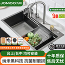 九牧（JOMOO）水槽大单槽厨房加厚洗菜盆纳米枪灰色SUS304不锈钢手工家用洗碗池 飞雨瀑布套装+洗杯器+净水龙头 80*45
