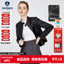 Navigare意大利小帆船真皮皮衣女士秋冬款黑色时尚百搭外套立领短款机车服 暗夜黑 L