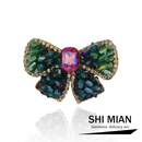 雅帝阁手工复古碎颗粒水晶蝴蝶结胸针女时尚百搭西装大衣胸花别针装饰品 水晶蝴蝶结-绿色