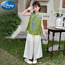 迪士尼（Disney）女童新中式国风汉服套装2025新款夏季儿童装马甲阔腿裤女孩演出服 绿色 120