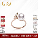 GiO珠宝 Akoya海水珍珠戒指18K金钻石蝴蝶戒指生日礼物送老婆 18K金 珍珠8-8.5mm