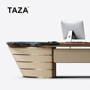 TAZA 意式轻奢扇形办公桌 别墅全屋定制书房系列 蓝宝石奢石书桌 蓝宝石奢石面+北美黑胡桃木面 3.68M 书桌