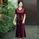 卡悠莱（KAYOULAI）婚礼妈妈装高档礼服平时可穿的50岁新款装婚宴高端酒红色旗袍喜婆 紫红色偏小往大一码拍 6XL 均码