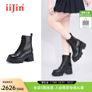 艾今（IIJIN）【谭松韵同款】10cm厚底内增高超轻显瘦真皮马丁短筒靴女744AUZH 黑色 37
