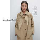 Massimo Dutti折扣升级2025女装英伦风可拆式手帕式围巾设计风衣外套06739993 绿灰色 S