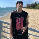 仓石一树 KAZUKI KURAISHI仓石一树美式潮牌背心男士夏季新款街头创意字母印花纯棉无袖t恤 黑色 L