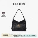 GROTTO【杨怡同款】个乐黑石hobo包小号植鞣腋下单肩斜挎软包礼物 经典黑 金标S